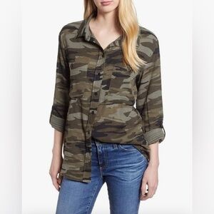 Sanctuary long-sleeve Tencel boyfriend shirt in a camouflage print